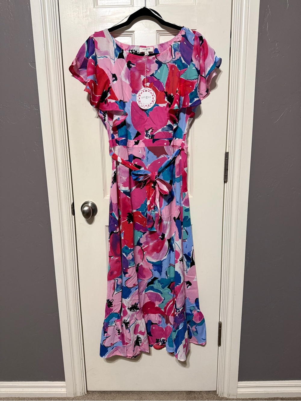 Umgee Pink & Blue Watercolor Floral Dress